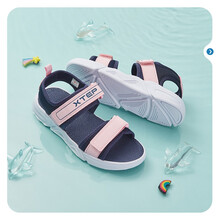 特步儿童凉鞋童鞋夏季儿童凉鞋新款沙滩鞋中大童露趾韩版女童凉鞋休闲鞋子 粉紫 33