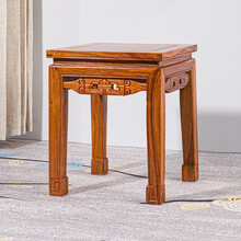 梨言 红木家具非洲花梨（学名：刺猬紫檀）雕花方凳实木中式矮凳 板凳客厅玄关凳子 雕花方凳35*35*42