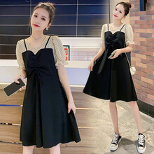 韵暖香 哺乳衣夏季外出辣妈款时尚波点小个子显瘦拼接哺乳连衣裙孕妇夏装喂奶衣服潮妈 黑色哺乳款 M