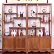 三韵 红木家具非洲鸡翅木（学名：非洲崖豆木）带柜博古架 中式实木客厅隔断玄关多宝格古董架 一对(长196*宽35*高198cm)