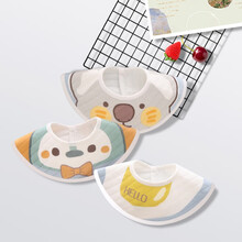 围嘴防水口水巾婴儿花瓣围嘴纯棉纱布新生儿360度旋转吸水口水兜3条装 聪慧