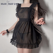 曼烟 性感情趣内衣女 制服诱惑 蕾丝女仆套装 角色扮演jk制服 透视女仆 黑色 9803