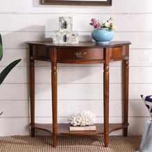 玄关桌美式欧式沙发背几门厅 美式实木半圆玄关台玄关柜 板栗色 组装