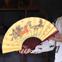 极度空间 扇子折扇中国风复古男绢布中式竹扇生日礼物送老外朋友 八骏图