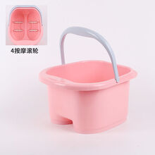 塑料泡脚桶洗脚盆滚轮养生按摩足浴盆家用手提加厚加深泡脚盆 【升级】四轮按摩款粉色+艾草包