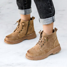 开辛男童靴子儿童马丁靴秋冬新款真皮男孩短靴韩版加绒中大童棉鞋学生雪地靴 J01卡其色单靴 30码/鞋垫长18.7cm