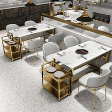 大理石火锅桌椅组合 开洞烤肉桌子餐馆商用烧烤店电磁炉一体Sivir 组合下单请备注款式颜色