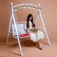 荡秋千 户外 儿童秋千吊椅户外 铁艺秋千室内庭院摇椅家用秋千阳台儿童成人吊床吊椅荡秋千 加固版浪漫白色+花藤+工具+彩灯+ 坐垫