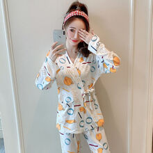 惠戈尔孕妇睡衣夏天薄款月子服孕期起居服长袖月子服春秋夏季薄款睡衣大码哺乳衣产后喂奶衣家居服套装 (有调节带)和服萌鸭 M码