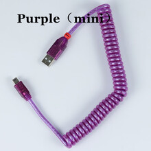 LINDY线USB2.0A公对Mini-B micro type-c螺旋数据线机械键盘客化 紫色Mini口 2m