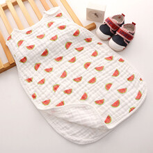 有彩婴儿睡袋宝宝夏季无袖薄款新生儿纯棉纱布睡袋婴幼儿夏天防踢被 西瓜（6层纱布） 小号40*55（推荐0-2岁）