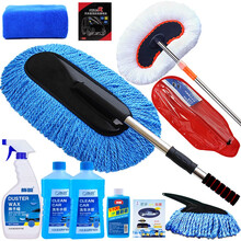 饰说 洗车拖把汽车掸子长柄洗车刷洗车套装擦车工具汽车用品 豪华洗车套装【蓝色拖把】