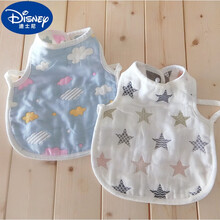 迪士尼自l营店秋冬一岁宝宝围嘴婴幼儿按扣围兜口水巾纯棉纱布大号背心式罩衣吸水反穿衣 2件装 2件装)大围嘴 蓝云+五角星 均码