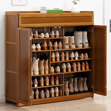 木马人带门简易多功能大鞋柜客厅玄关柜子多层木质北欧小鞋架简约家用楠竹换鞋凳置物架防尘鞋架子多容量鞋凳 【加高加宽】升级款-四门7层（带翻格）