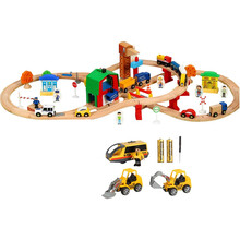 木质磁性轨道套装儿童拼搭木头轨道电动玩具火车 双吊塔轨道 官方标配