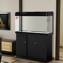 宝贝故事 热弯鱼缸水族箱 生态玻璃金鱼缸水族箱大型热弯玻璃客厅落地家用造景中式鱼缸1米过滤槽免换水 120*30*59 黑缸+底柜