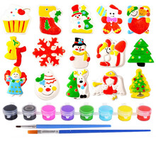 芙蓉天使 彩绘石膏娃娃儿童DIY手工涂色制作材料包白胚模涂鸦上色幼儿绘画玩具 圣诞款(15个造型+8个颜料+2支笔)