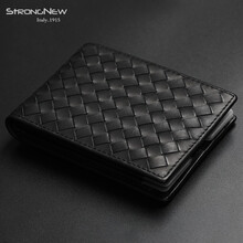 STRONGNEW 手工编织意大利进口牛皮卡片包男真皮银行卡夹男士小巧迷你薄款软皮青年时尚身份证卡包 黑色 进口打蜡胎牛皮
