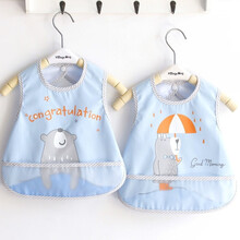 【两件装】宝宝围兜 婴儿饭兜反穿衣儿童防水吃饭围兜宝宝围嘴儿童无袖罩衣 蓝色开心熊围兜【系扣款】 建议0-2岁【两件装】