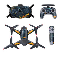 适用于大疆DJI FPV贴纸 穿越贴膜全套防水3M碳纤维表情夜光防刮机身遥控器体感电池无人机配件 4-烈焰青龙