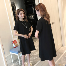 孕妇职业装连衣裙2021新款潮妈夏装韩版黑色宽松商务上班面试夏季 黑色 XL