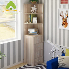 现代多功能转角柜落地储物柜子简约客厅墙角柜三角边柜 浅胡桃色(抽屉在右) 组装