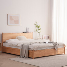 汇明创家北欧全实木床白蜡木现代简约卧室1.5m高箱气压储物床1.8米箱体床 床头柜*1 1500mm*2000mm