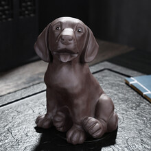 茶宠狗 紫砂茶宠茶玩精品名家手工雕塑摆件金蟾貔貅招财旺财金毛生肖狗 黑紫 紫砂至金毛