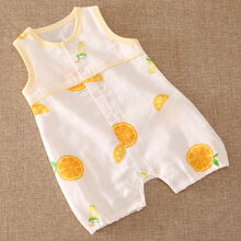 （特价捡漏）宝宝无袖连体衣夏季新生婴儿棉背心哈衣婴幼儿纱布爬服衣服薄款 白色橙子 80码建议年龄9-12个月