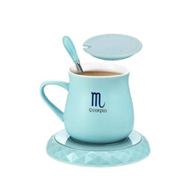 麦卓养生暖暖杯55度加热杯子恒温电热底座暖茶杯暖奶器保温碟暖杯垫办公室热茶器发热杯子 55暖杯蓝（杯垫+杯子+勺子）