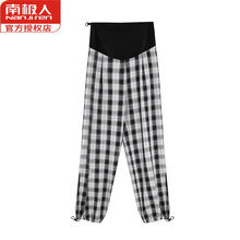 南极人ゞ高端品质妈咪孕妇装夏装外出时尚网红潮孕妇上衣T恤孕妈潮装套装夏小个子孕妇装2021年夏季套装 格子托腹裤【单件】 M