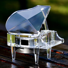 水晶钢琴音乐盒八音盒实用少女心diy新婚摆件生日礼物送女生女孩 水晶白钢琴+MP4机芯(不定制)