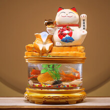 创意猫摆件自动招手循环流水鱼缸桌面装饰店铺收银台开业送礼 猫流水器摆件-摇手款-招福