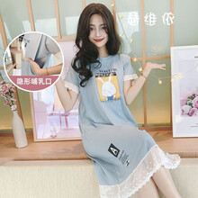 夏季棉质薄款孕妇睡裙产妇月子服产后喂奶连衣裙哺乳睡衣夏可外穿 1624#兔子 XL适合体重115-130斤