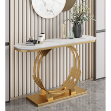 玄关桌意式轻奢岩板靠墙铁艺客厅装饰玄关台大理石金色玄关柜北欧 80*30*80金色+雪山白岩板 组装
