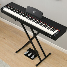 金色年代 88键重锤演奏电钢琴家用练习数码钢琴88008棕色+三踏++木头琴架 重锤键多功能-黑色+三踏+X型琴架
