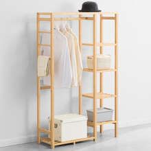 木马人家用卧室简易衣柜出租房衣服收纳衣架衣橱柜现代简约多层实木布衣柜加固置物架楠竹小户型卧室衣帽架 【升级特厚】直角款-原色90长