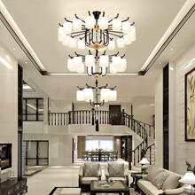 领胜 复式楼吊灯客厅新中式大吊灯中国风餐厅卧室灯具酒店别墅家用三层吊灯 3颗LEDL灯泡