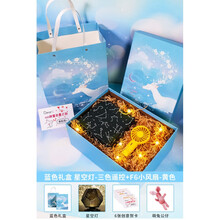 创意夜灯星星灯满天星儿童卧室浪漫旋转梦幻星空灯八音盒投影仪 【蓝色礼盒】【星空灯三色遥控款】?【手持小风扇】