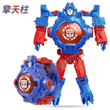 奥特曼投影手表玩具儿童卡通变形机器人发光玩具钢铁蜘蛛侠电子表 擎天柱【大号可变形投影手表】