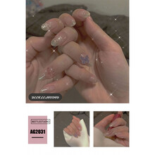 茹诗妮 奶茶纯色方头指甲贴片美甲成品中长款超闪钻日系镶钻裸色假指甲片 AG2031