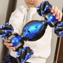 儿童遥控车男孩汽车玩具扭变越野车四驱漂移赛车手表控制手势感应特技车4-6-8-10岁生日礼物 扭变车【特技手感控制+手柄遥控器+手表遥控】蓝色