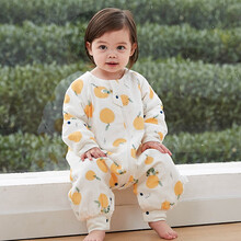 威尔贝鲁(WELLBER)婴儿睡袋儿童防踢被宝宝可脱袖空调房纱布睡袋四季通用八层纱布小橘子75