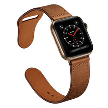 Antey iwatch6/SE表带apple watch5真皮苹果手表带男女4/3/2代通用 红棕古铜金 44mm【+保护壳】4/5/6代/SE通用