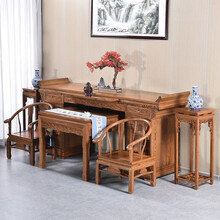 寻古红木家具非洲鸡翅木（学名：非洲崖豆木）中堂条案供桌实木中式供台佛台 六件套：260条案+灵芝八仙桌+牙板圈椅+花架