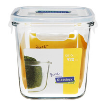 Glasslock韩国进口可透气保鲜盒微波炉耐热钢化玻璃便当盒圆形汤粥保鲜盒 正方形900ml【密封/标准款MCSD-092】