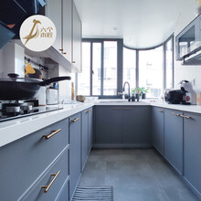 六个木匠橱柜定制 现代简约整体厨房厨柜家具定做 石英石台面U型橱柜装修设计 实拍 预约测量设计