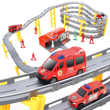 JJR/C 儿童玩具男孩消防轨道车套装 3-6岁宝宝早教拼装玩具消防车加油站场景灯光音乐男孩生日礼物升级款