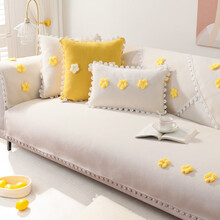 佩雷思粉色雪尼尔田园风格沙发垫简约现代四季通用防滑沙发巾全包沙发套罩盖布 TH洽谈花团-白 定做联系客服(不退不换)