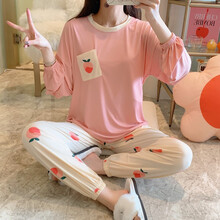 七采雏菊 夏季月子服薄款莫代尔孕妇睡衣产后哺乳喂奶衣圆领休闲孕妇装凉爽67月孕妇家居服薄 1925粉色莫代尔套装 M码（80-110斤内合适）